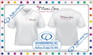 In đồng phục nhân viên chăm sóc da MiMi Spa.Mẫu áo thun đồng phục giá rẻ, thêu logo áo thun cá sấu 1 màu.In áo thun nhanh trong vòng 24h làm việc, in áo đồng phục giá rẻ áo thun trơn không phối.