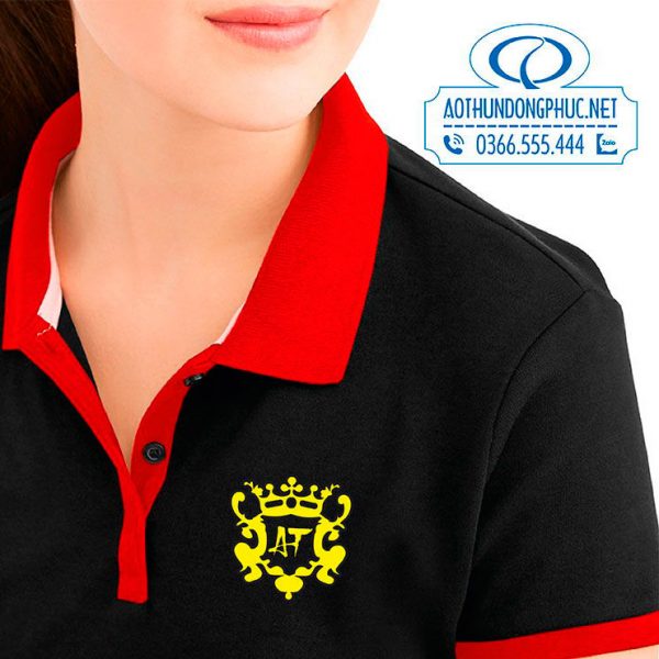 Mẫu in logo lên đồng phục áo thun nhân viên nữ quán Karaoke AT