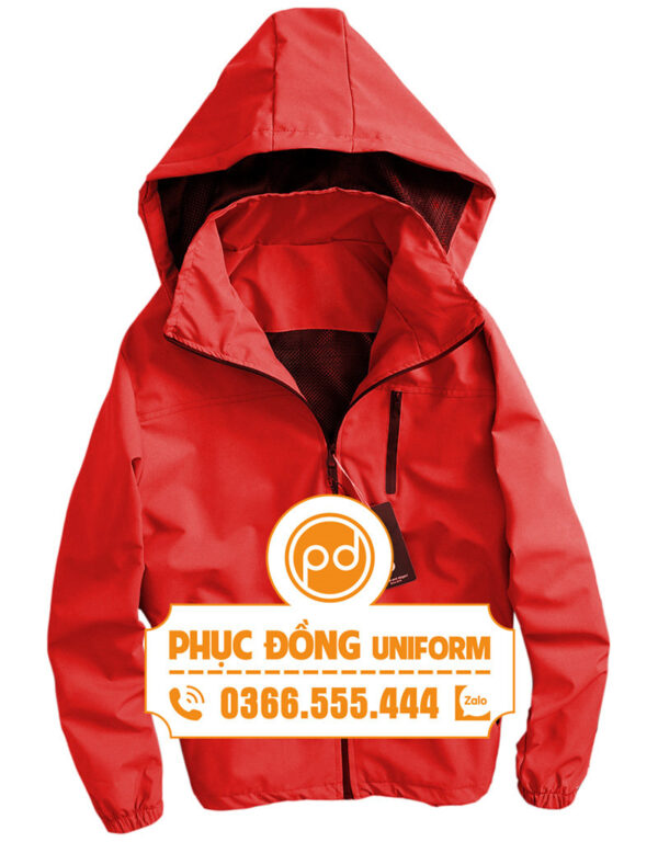 Đồng phục áo khoác tay dài màu đỏ, áo khoác có mũ tay dài màu đỏ