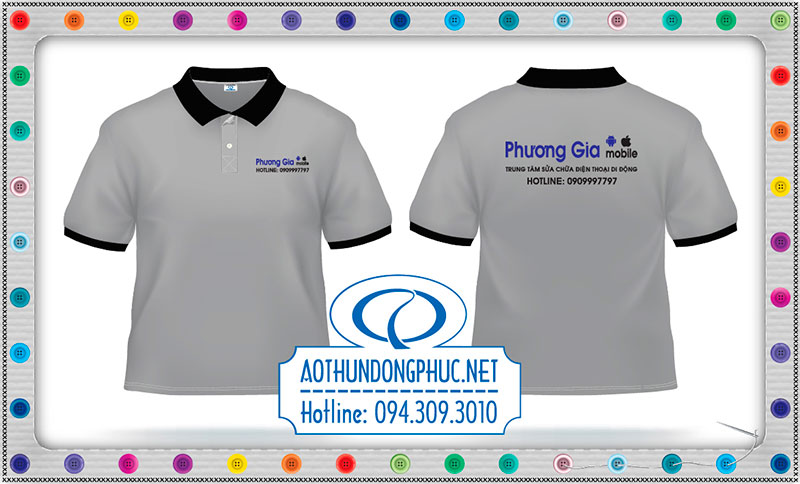 In áo thun cửa hàng, in áo đồng phục nhân viên cửa hàng điện thoại giá rẻ.Mẫu áo đồng phục màu xám bo cổ và bo tay màu đen, in đồng phục nhân viên bán hàng phụ kiện Phương Gia Mobile, mẫu áo thun đơn giản nhưng hiệu quả quảng bá thương hiệu cao.#inaothun #inaodongphuc #indongphuc #aodongphuc #aothunmauxam