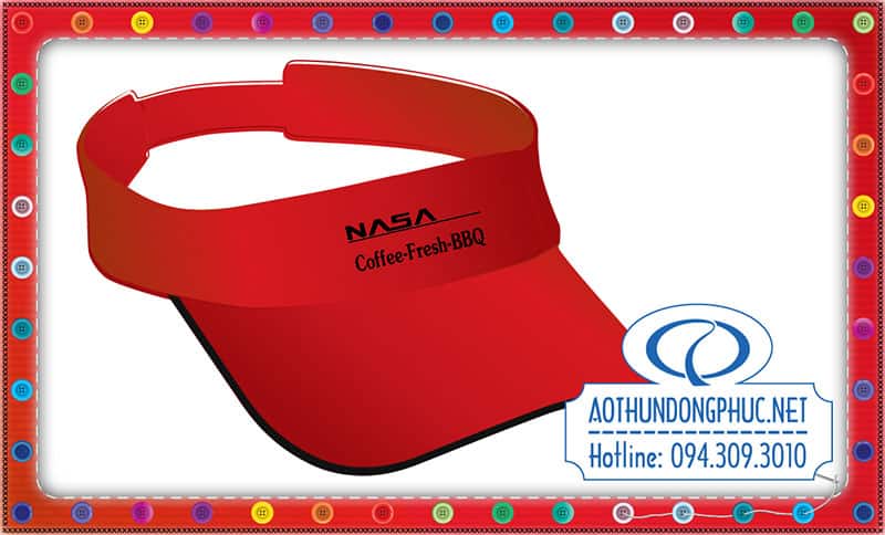 Nón lưỡi trai không nắp Nasa Coffee. Mũ lưỡi trai, nón lưỡi trai phục vụ quán nước, nón tennis nữa đầu quán coffee.Nhận đặt may mũ lưỡi trai nữa đầu du lịch, nón lưỡi trai không nắp dã ngoại, in thêu logo theo yêu cầu trên nón.