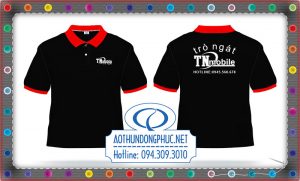 Mẫu thiết kế áo thun TN mobile Thiết kế mẫu áo thun đồng phục theo yêu cầu Mẫu áo thun Polo cổ bẻ xẻ trụ phối bo đỏ Mẫu thiết kế áo thun đồng phục doanh nghiệp In lụa áo đồng phục giá rẻ tại TpHCM