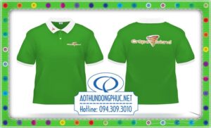 Áo đồng phục xanh chuối. Áo thun đồng phục cổ bẻ xẻ trụ màu xanh