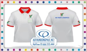 Áo thun nvvp AT logicstics Áo thun cá sấu phối cổ đỏ. Áo thun màu trắng phối bo cổ bo tay đỏ. Áo thun đồng phục nhân viên văn phòng công ty chuyển phát nhanh