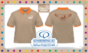 Áo thun đồng phục nhân viên cháo mẹ nấu Áo thun màu kem phối bo cam Ao thun dong phuc nhan vien cong ty In áo thun đồng phục đẹp, giá rẻ chất lượng tốt, đẹp đường may mũi chỉ