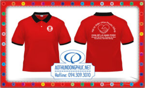 Áo thun hội từ thiện Chùa Phước Đồng - Dĩ An - Bình Dương May áo thun hội nhóm tình nguyện giá rẻ Thiết kế áo thun đồng phục hội nhóm miễn phí khi đặt may áo thun Áo thun nhóm Polo màu đỏ phối bo cổ và bo tay đen Đồng phục áo thun cá sấu 4 chiều bền màu, không chảy xệ, không đổ lông, in áo thun sắc nét - bền đẹp